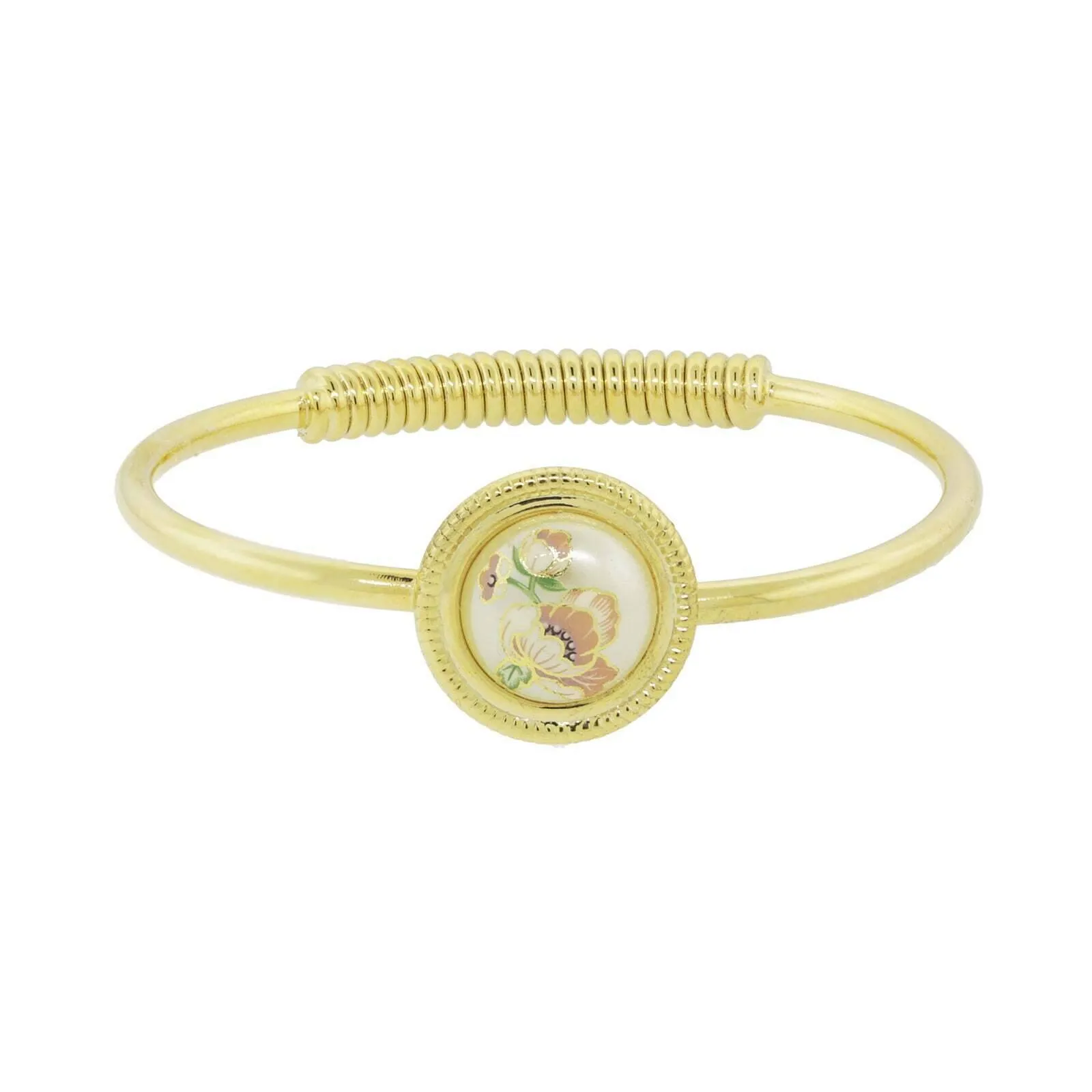 1928 Jewelry Flower Decal Faux Pearl Hinge Bracelet