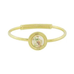 1928 Jewelry Flower Decal Faux Pearl Hinge Bracelet