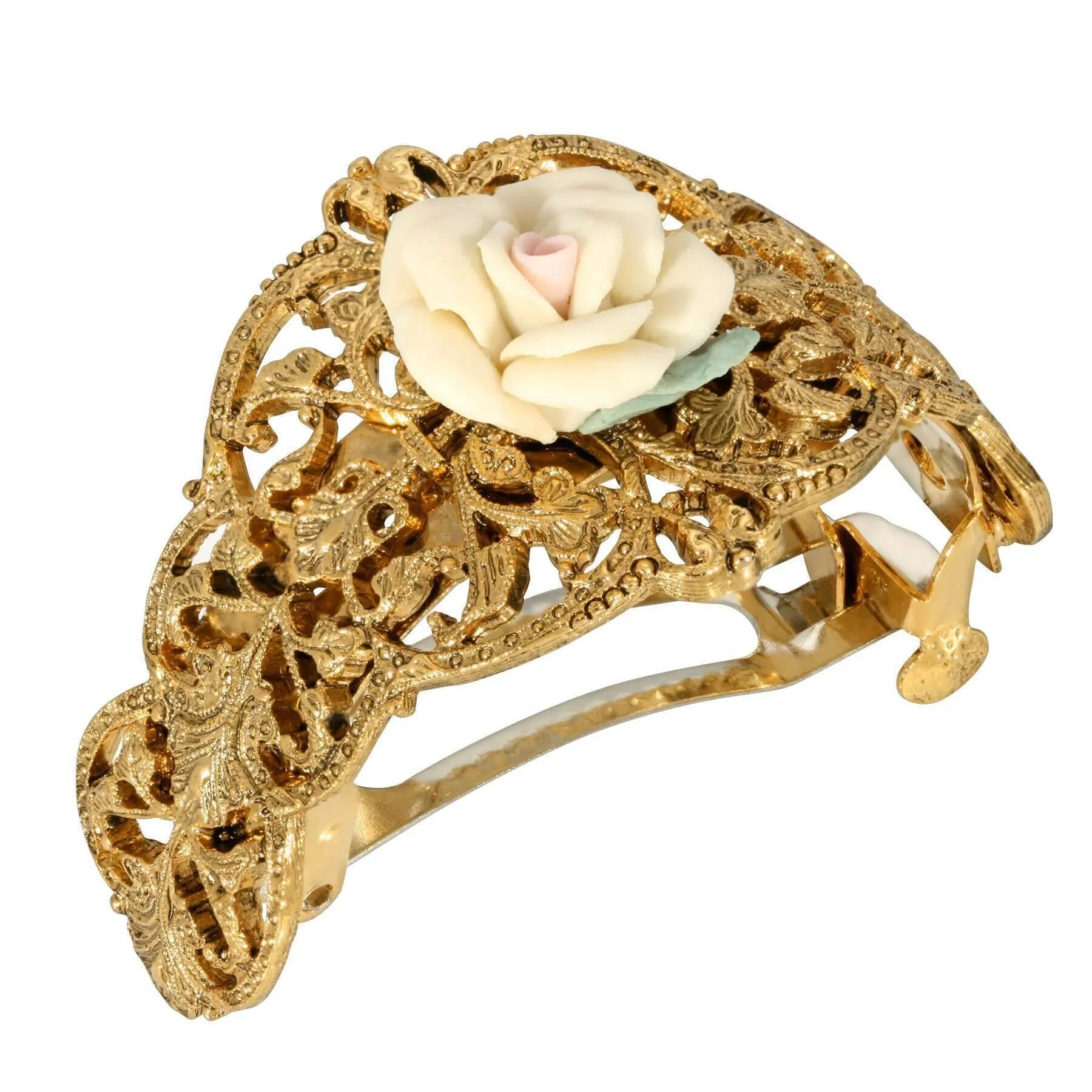 1928 Jewelry Ivory Porcelain Rose Ponytail Holder