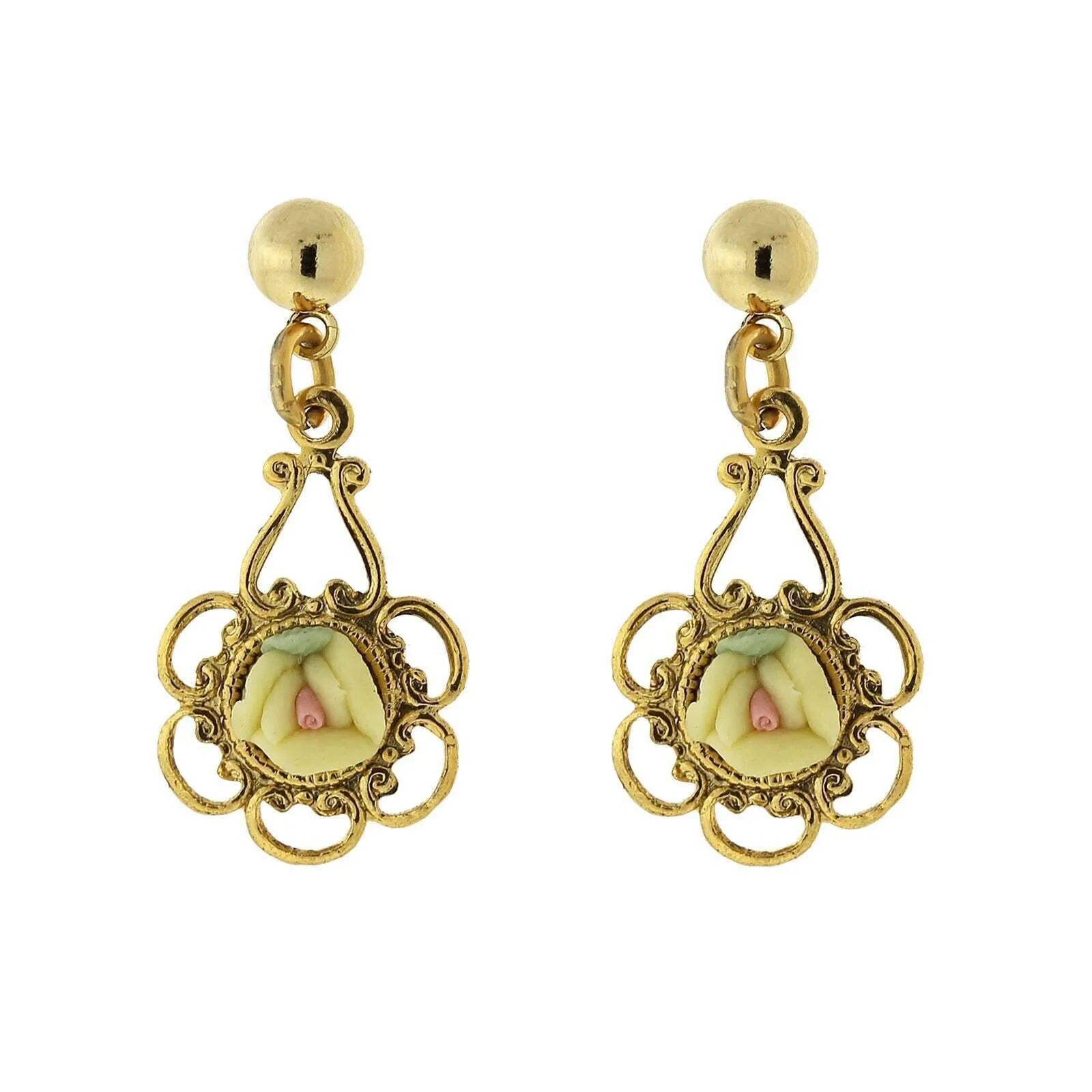 1928 Jewelry Porcelain Rose Drop Earrings