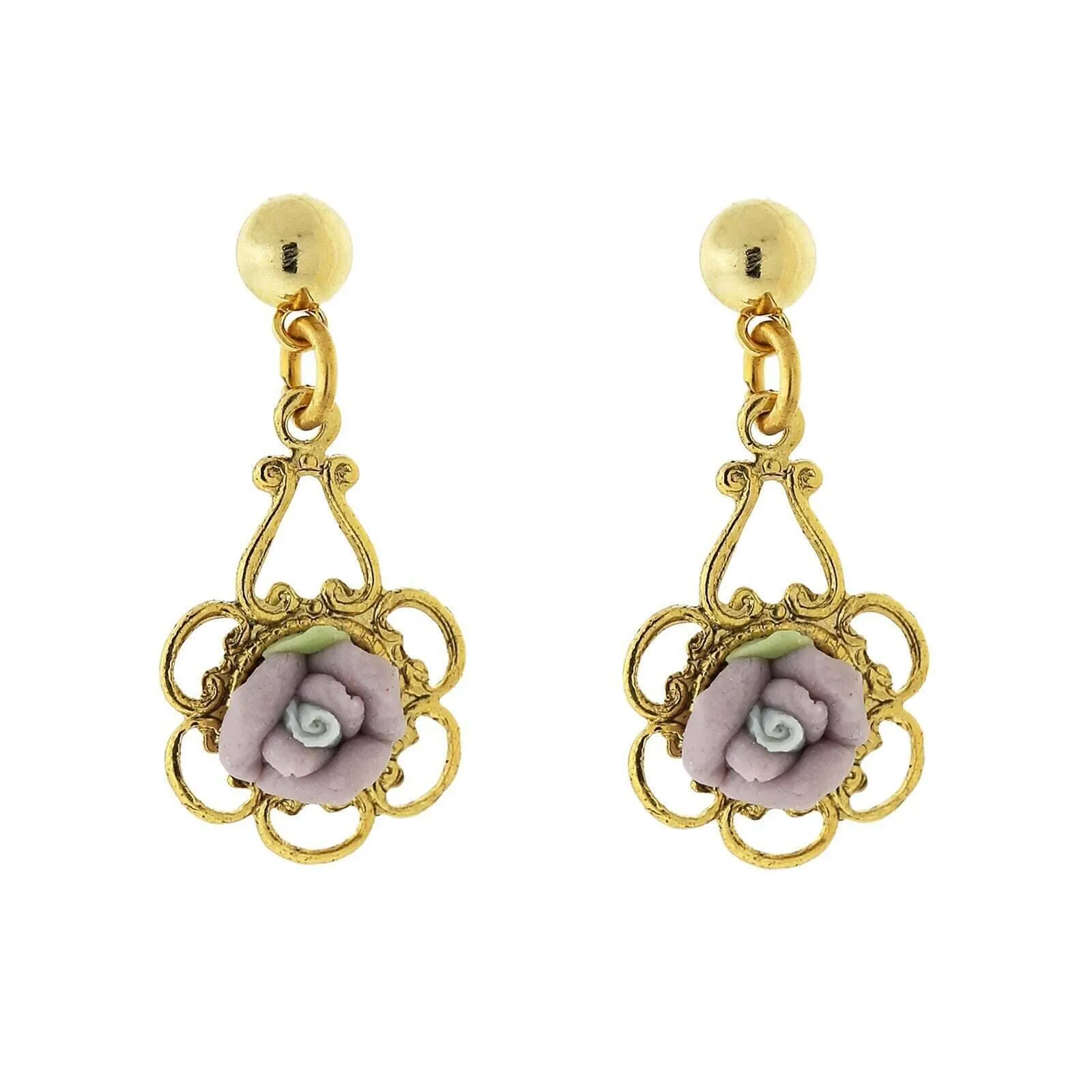 1928 Jewelry Porcelain Rose Drop Earrings
