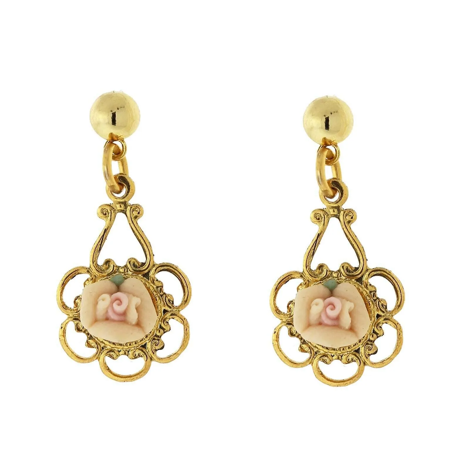 1928 Jewelry Porcelain Rose Drop Earrings