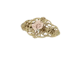 1928 Jewelry Porcelain Rose Filigree Hair Barrette