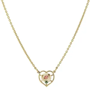 1928 Jewelry Porcelain Rose Heart Pendant Necklace 16"   3" Extender