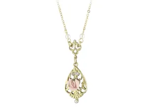 1928 Jewelry Porcelain Rose With Crystal Accent Pendant Necklace 17"