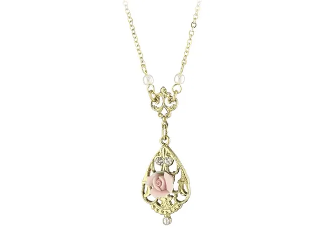 1928 Jewelry Porcelain Rose With Crystal Accent Pendant Necklace 17"