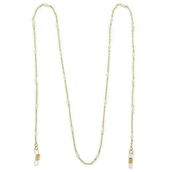 1928 Jewelry White Beaded Eyeglass Holder Chain Necklace 32"