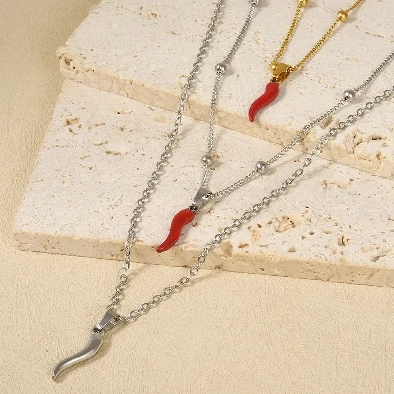 1Pc Stainless Steel Hot Pepper Pendant Necklace for Women