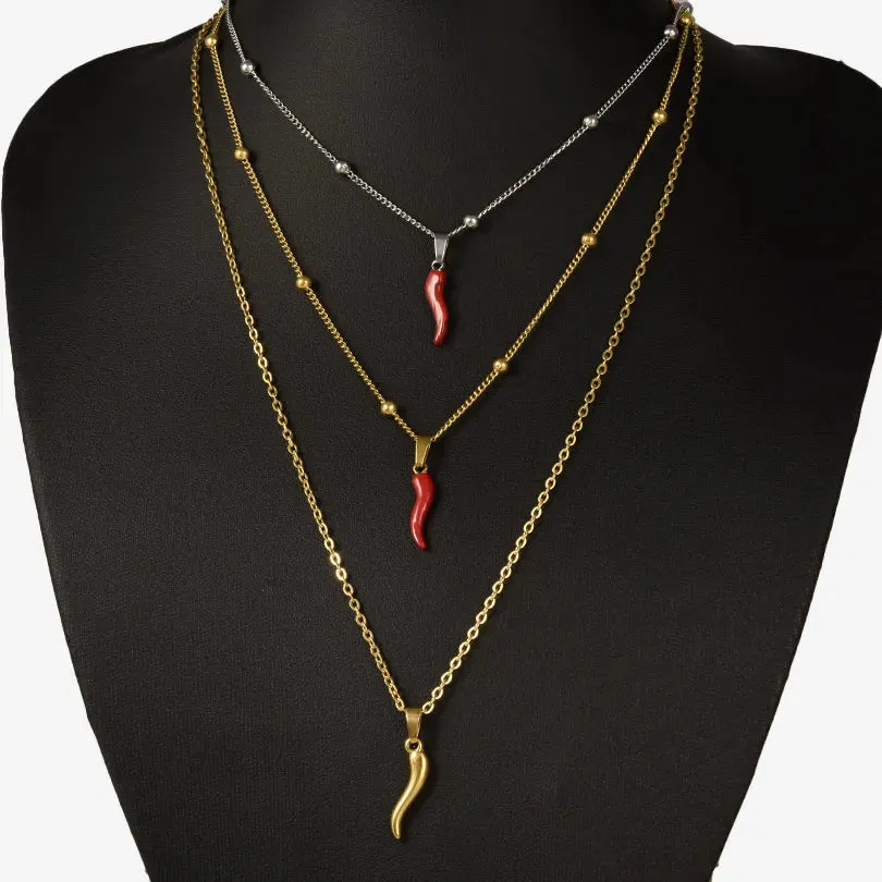 1Pc Stainless Steel Hot Pepper Pendant Necklace for Women