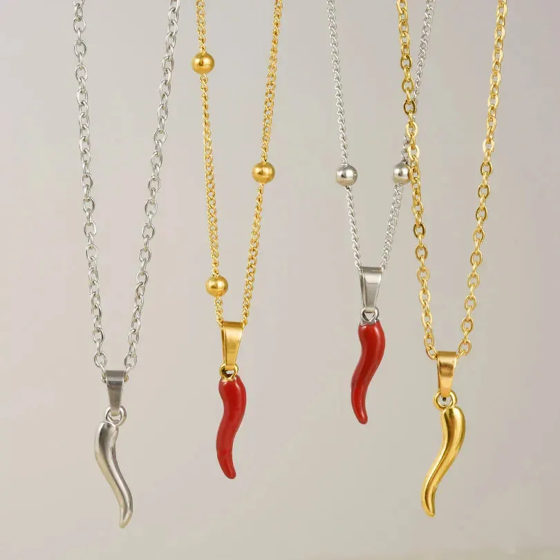 1Pc Stainless Steel Hot Pepper Pendant Necklace for Women