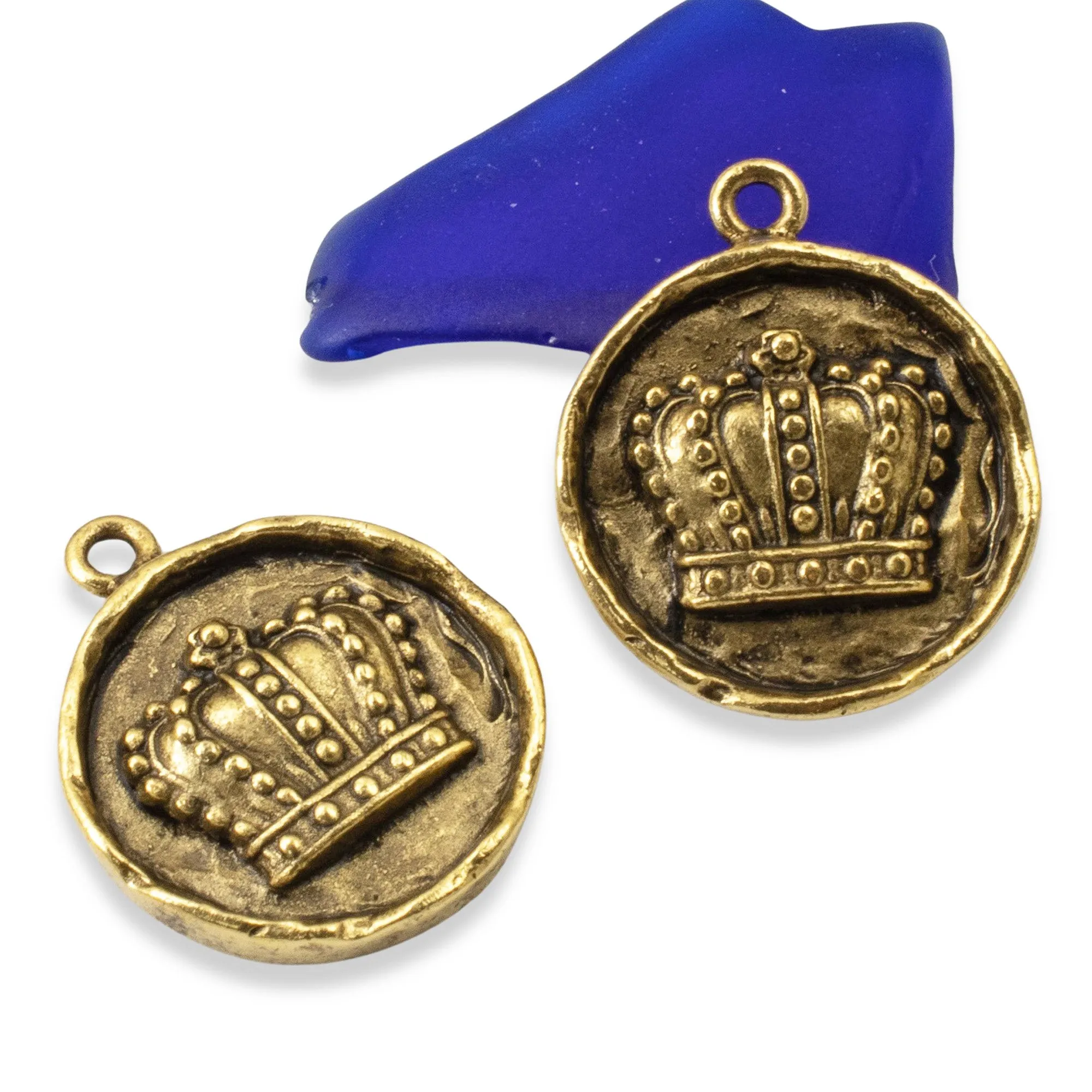 2 Gold Crown Pendants by Nunn Design - Regal Charm - Artisan Jewelry Supply