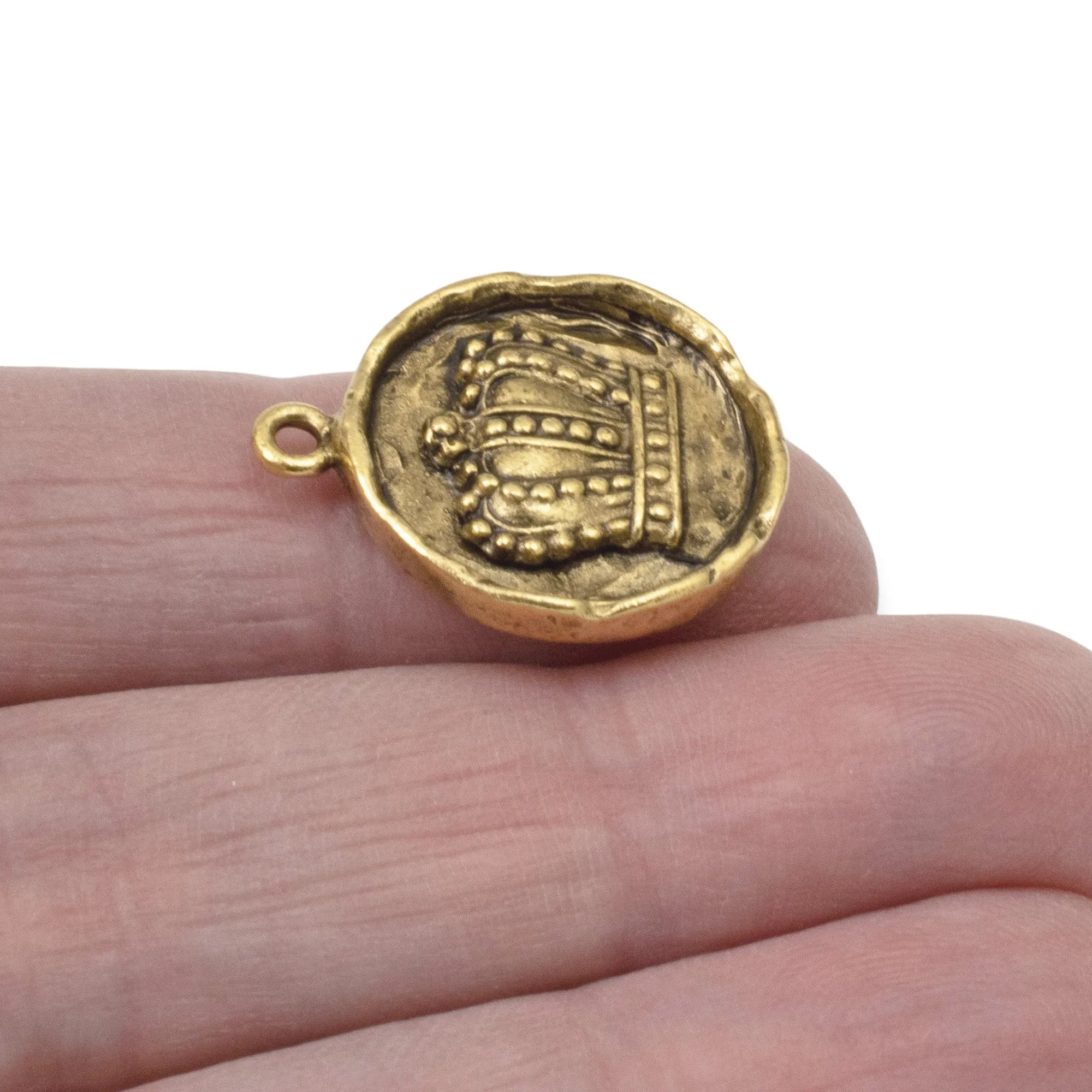 2 Gold Crown Pendants by Nunn Design - Regal Charm - Artisan Jewelry Supply