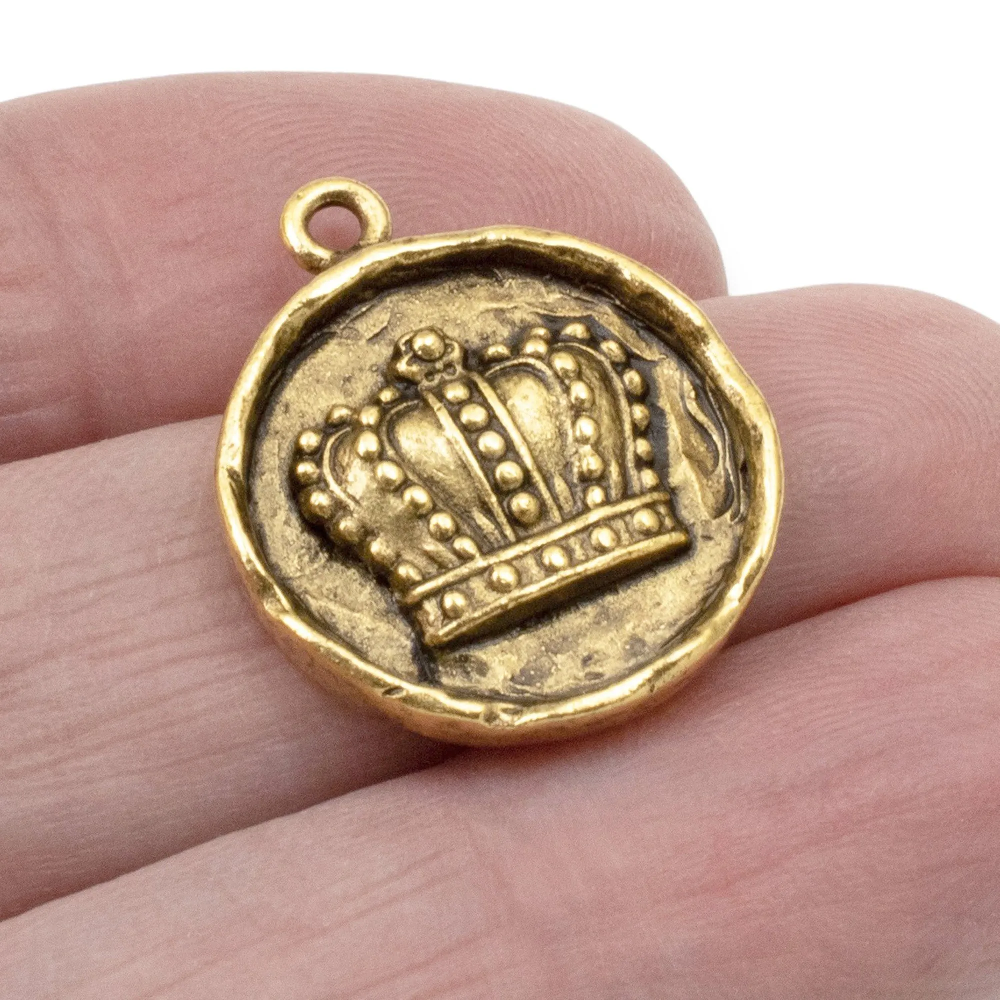2 Gold Crown Pendants by Nunn Design - Regal Charm - Artisan Jewelry Supply