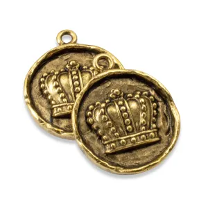 2 Gold Crown Pendants by Nunn Design - Regal Charm - Artisan Jewelry Supply