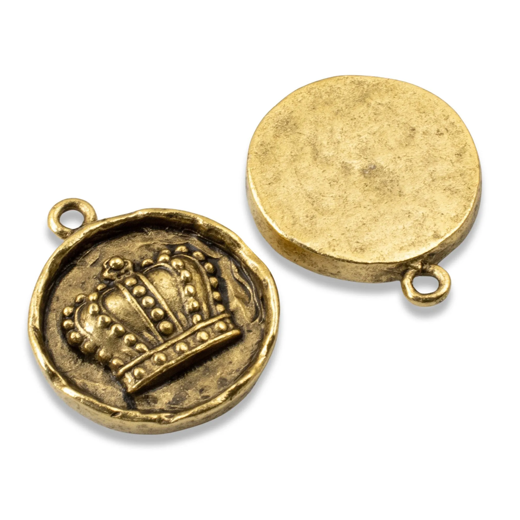 2 Gold Crown Pendants by Nunn Design - Regal Charm - Artisan Jewelry Supply