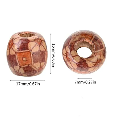 200pcs Mixed Painted Barrel Wood Spacer Beads, BetterJonny 17x16mm Round Printed Pattern Drum Wood Loose Beads for DIY Making Bracelet Necklace Jewelry Hair Craft Project