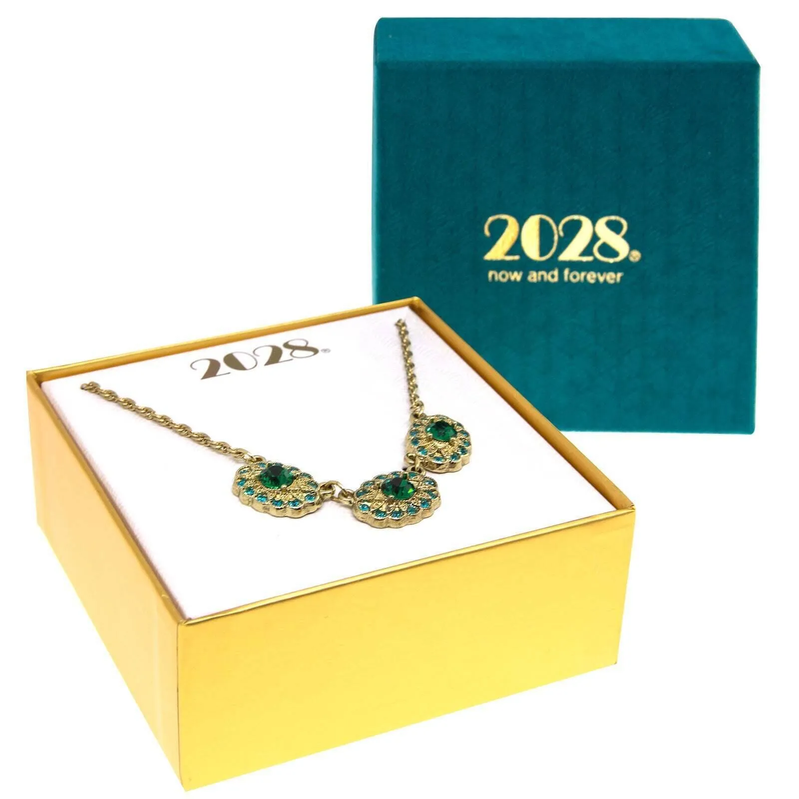 2028 Jewelry Green And Blue Zircon Color Crystal Collar Necklace 16"   3" Extender