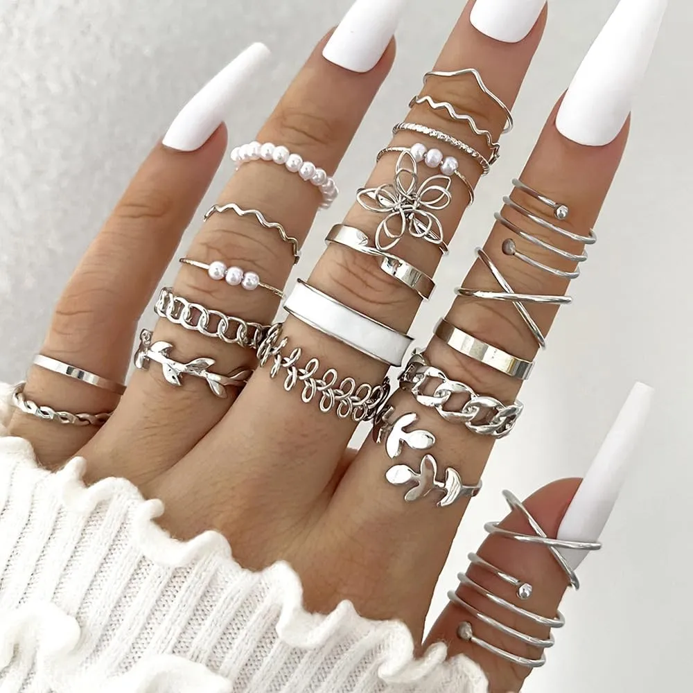 22Psc Gold Knuckle Rings Set for Women Retro Adjustable Stackable Rings Boho Stackable Vintage Non Tarnish Gold Rings Simple Twist Hollow Cute Rings Pack Jewelry for Women Gift