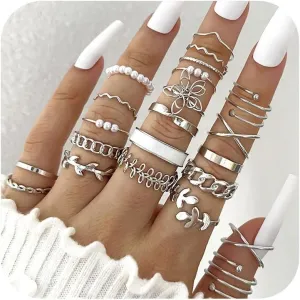 22Psc Gold Knuckle Rings Set for Women Retro Adjustable Stackable Rings Boho Stackable Vintage Non Tarnish Gold Rings Simple Twist Hollow Cute Rings Pack Jewelry for Women Gift