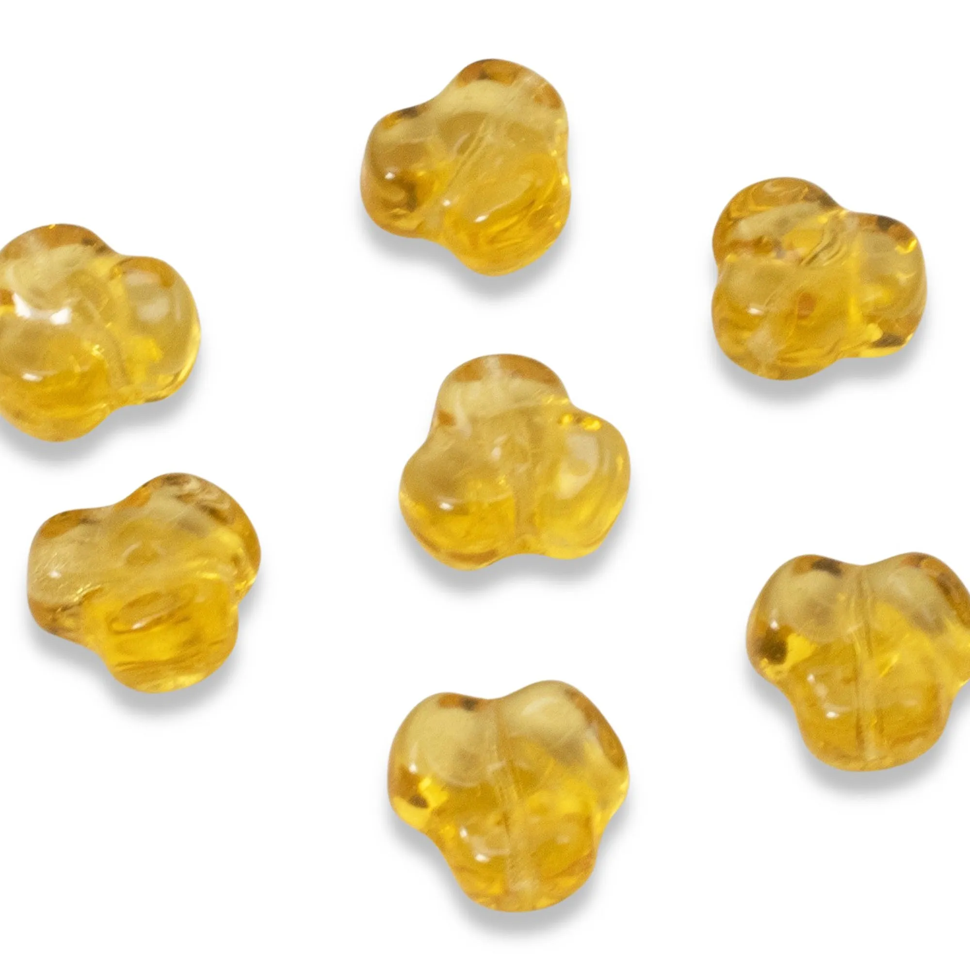 25 Golden Yellow Trillium Beads - 9mm Czech Glass Flowers - For Handmade Jewelry