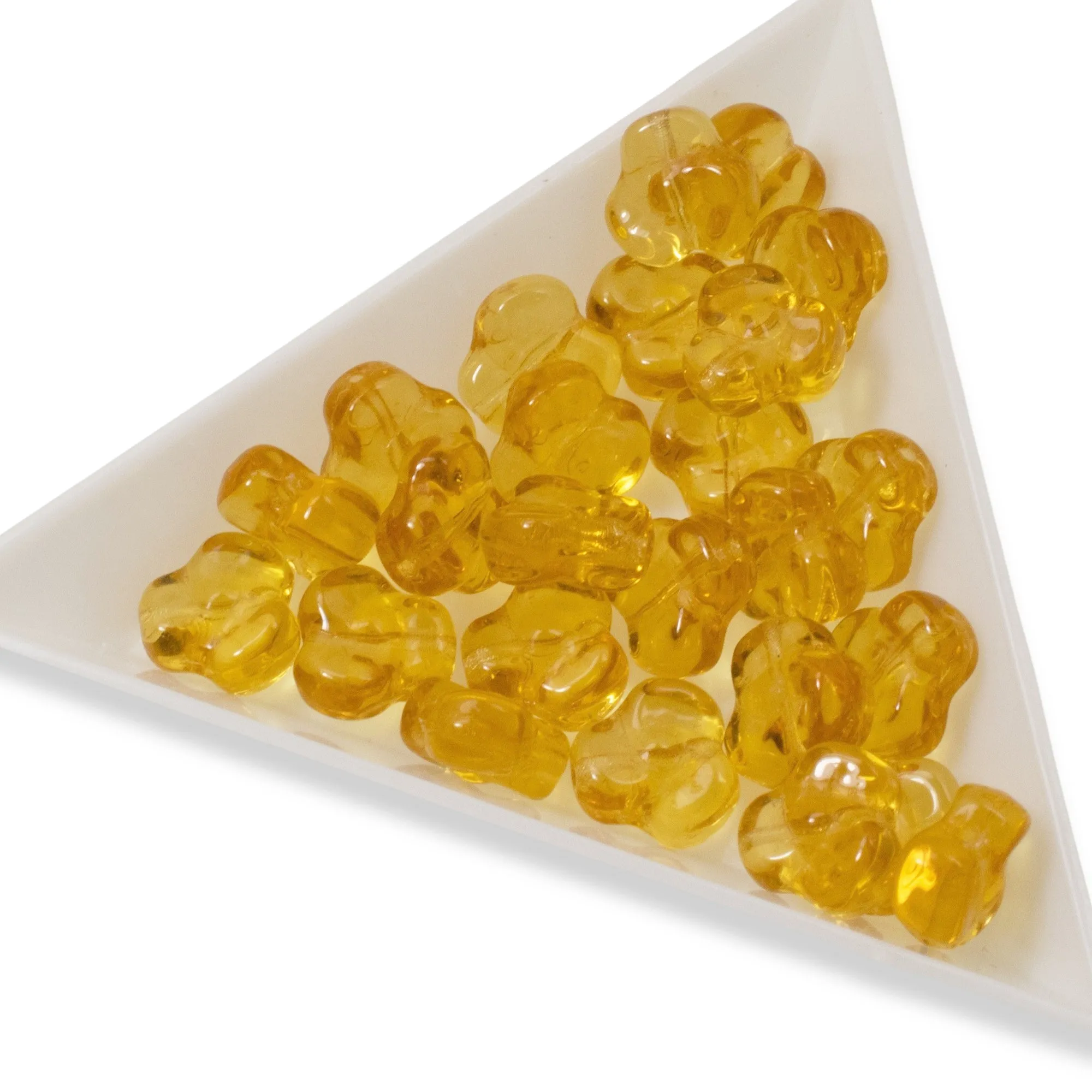 25 Golden Yellow Trillium Beads - 9mm Czech Glass Flowers - For Handmade Jewelry