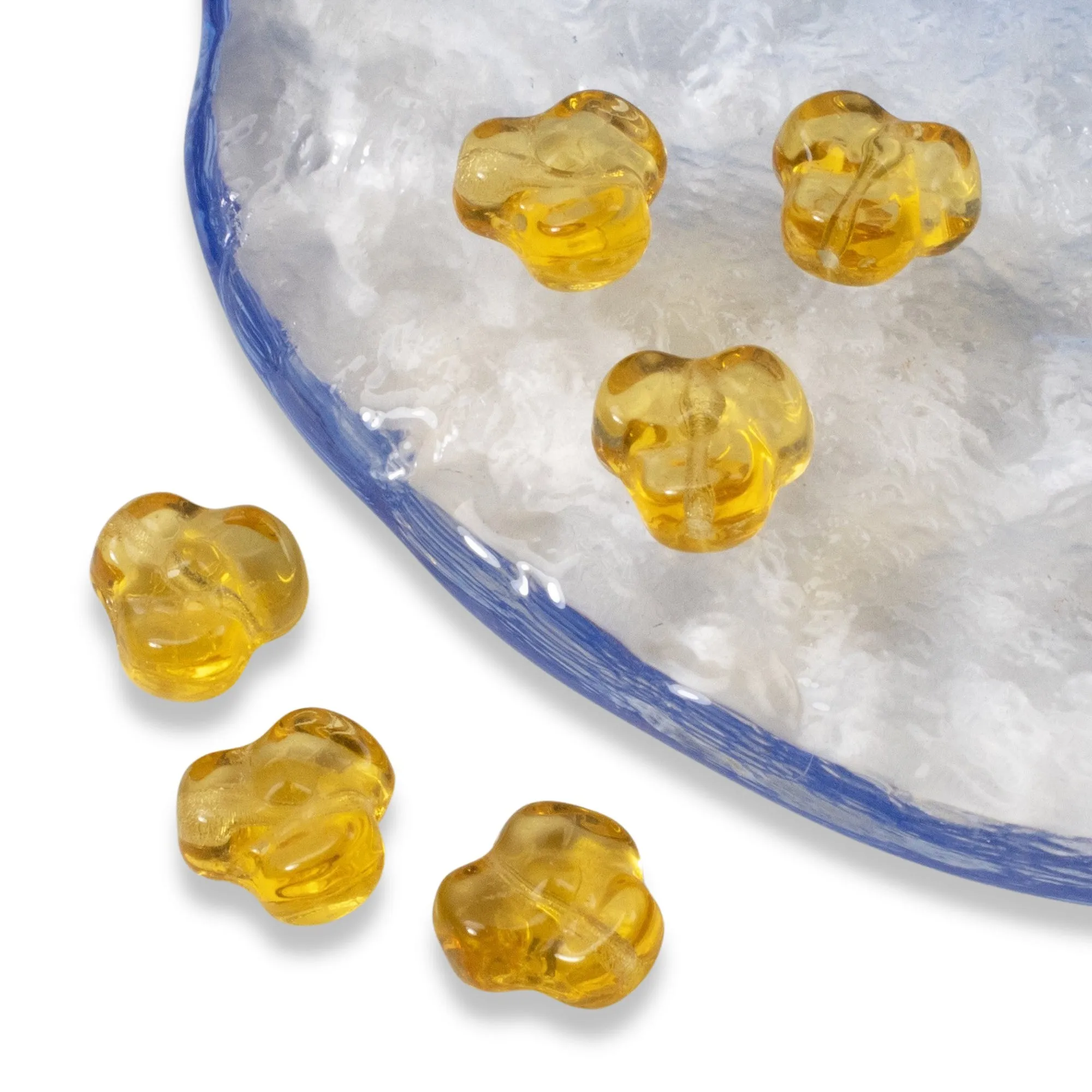 25 Golden Yellow Trillium Beads - 9mm Czech Glass Flowers - For Handmade Jewelry