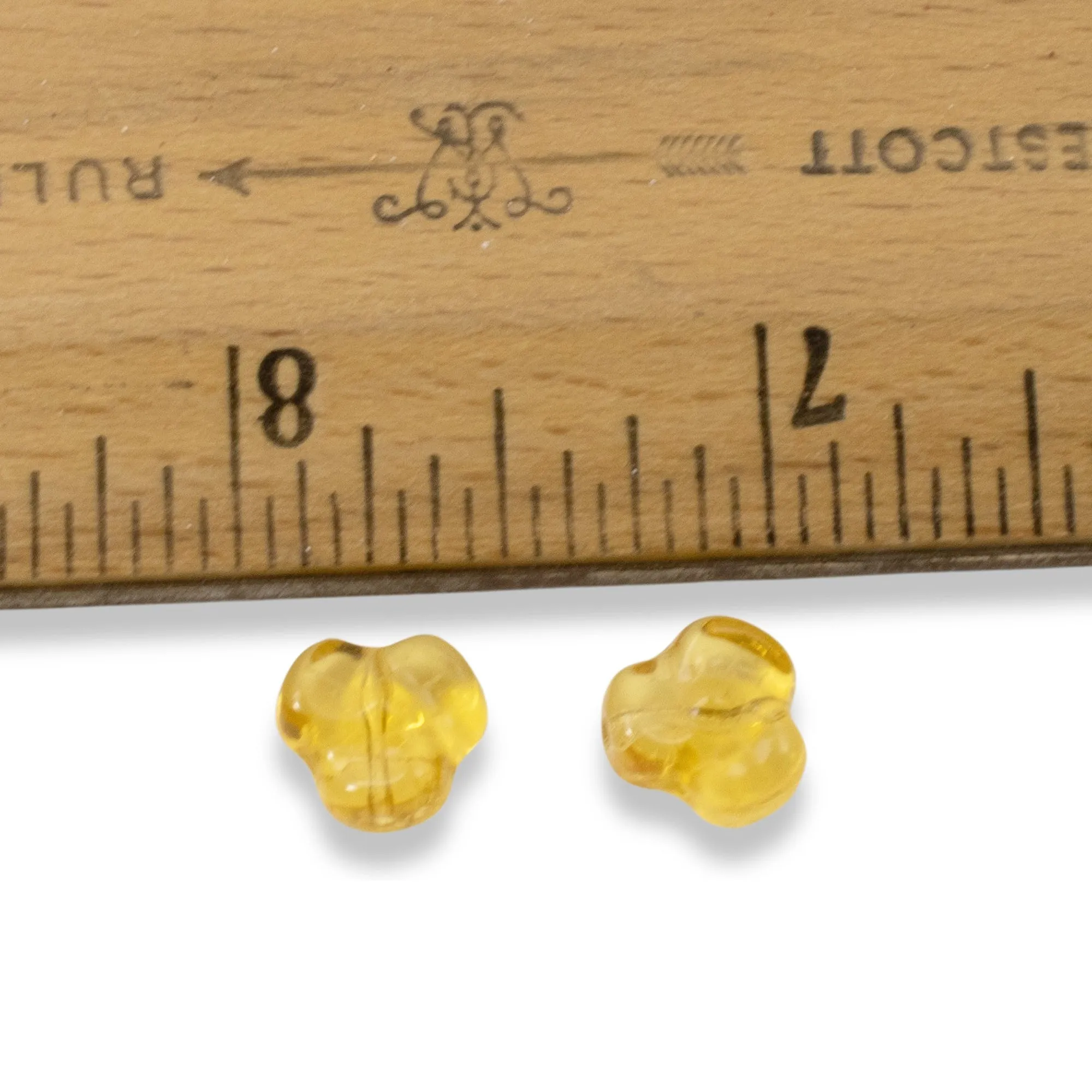 25 Golden Yellow Trillium Beads - 9mm Czech Glass Flowers - For Handmade Jewelry