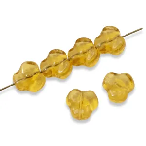 25 Golden Yellow Trillium Beads - 9mm Czech Glass Flowers - For Handmade Jewelry