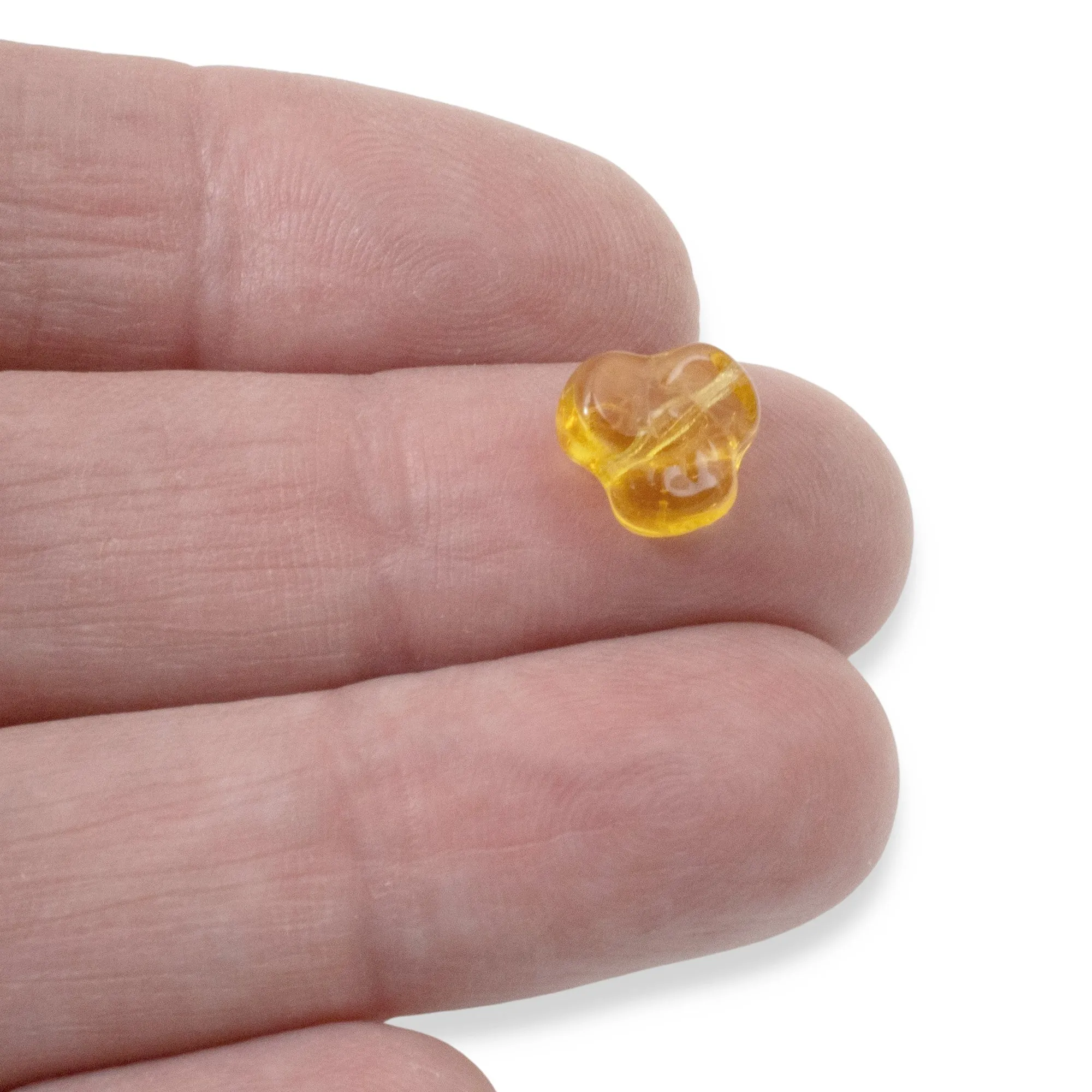 25 Golden Yellow Trillium Beads - 9mm Czech Glass Flowers - For Handmade Jewelry