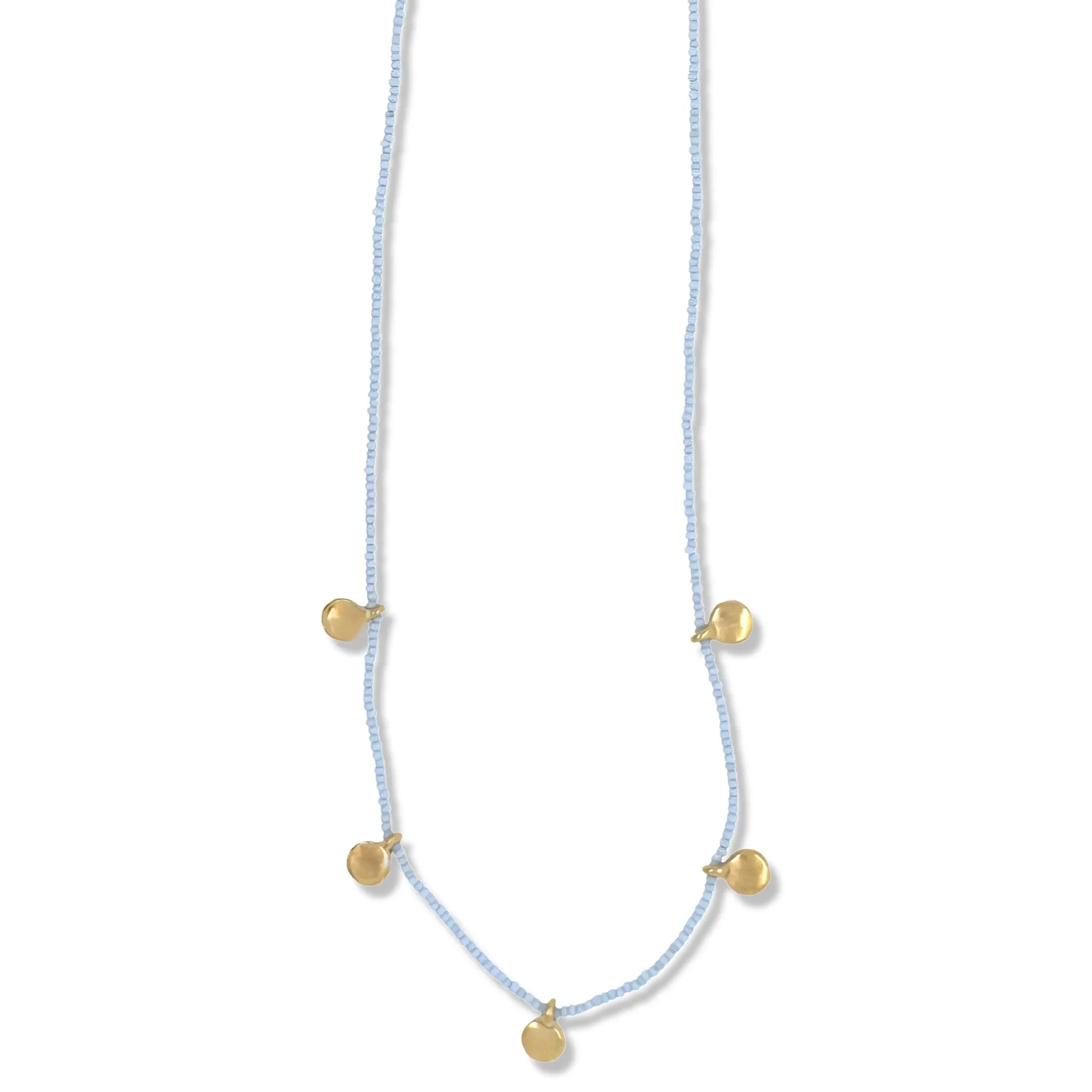251NLGBB - Gold Dot Necklace on Baby Blue Beads