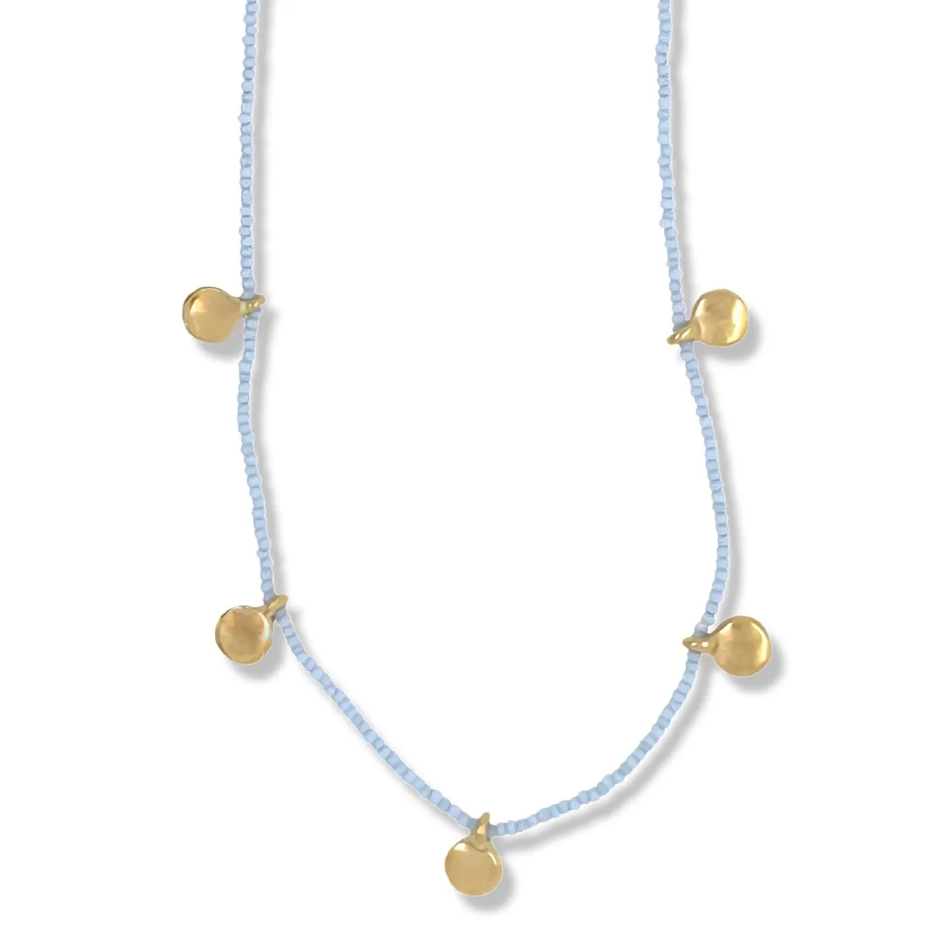 251NLGBB - Gold Dot Necklace on Baby Blue Beads