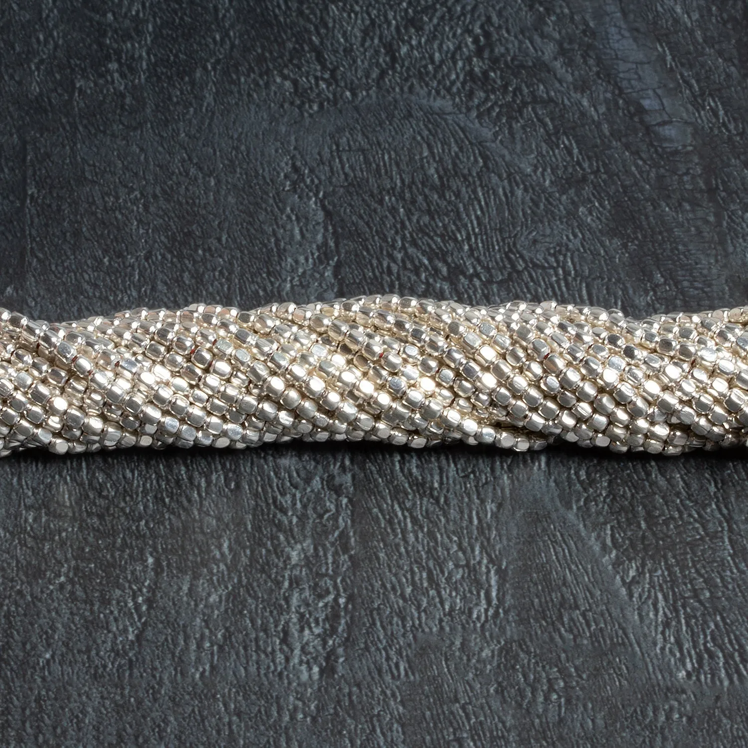2.5mm Sterling Silver plated Copper Shiny Cubes 8 inch 78 beads