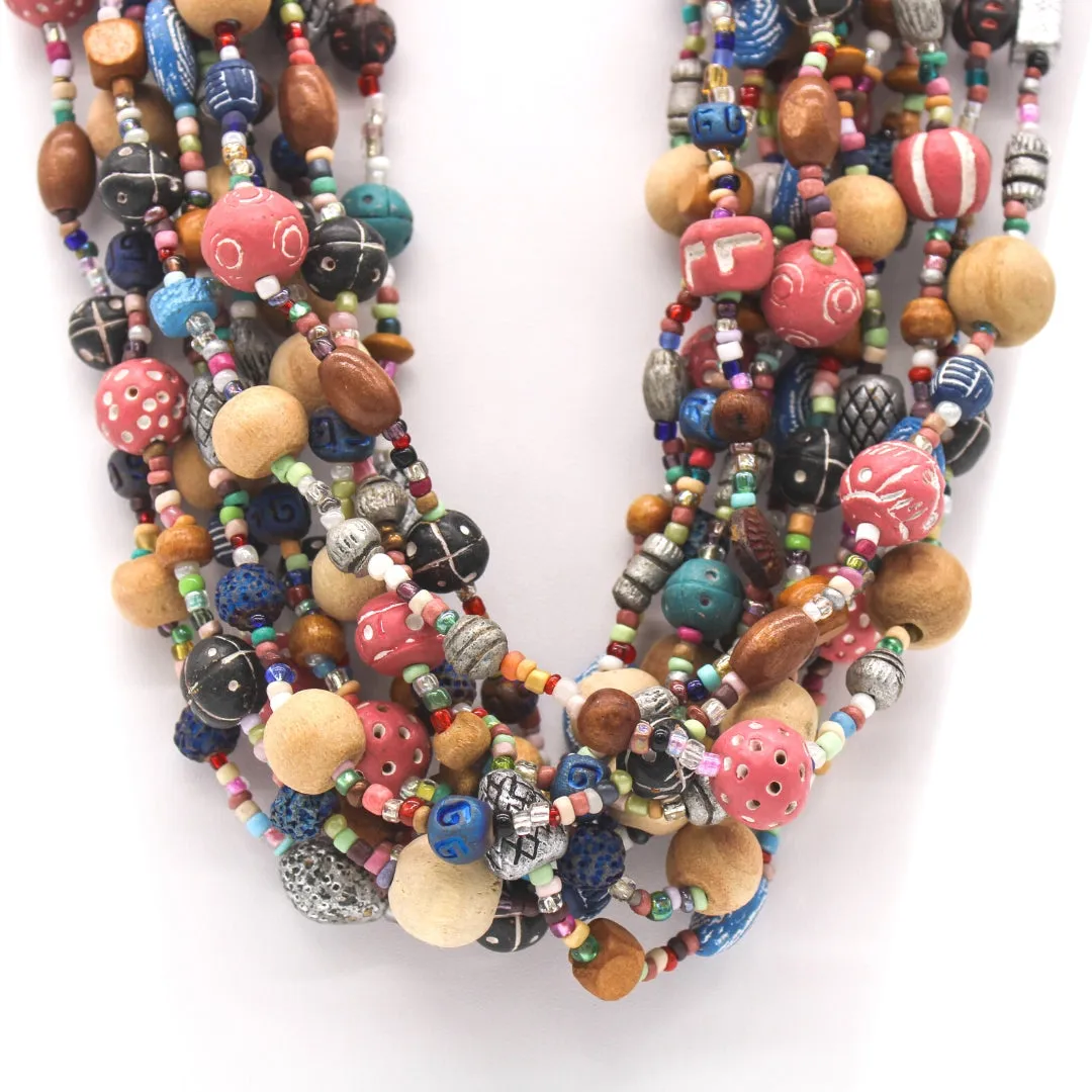 27" Assorted Glass, Clay and Wooden Beads Necklace (Dozen)
