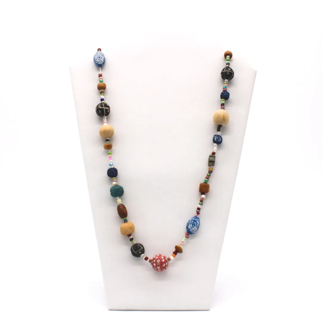 27" Assorted Glass, Clay and Wooden Beads Necklace (Dozen)