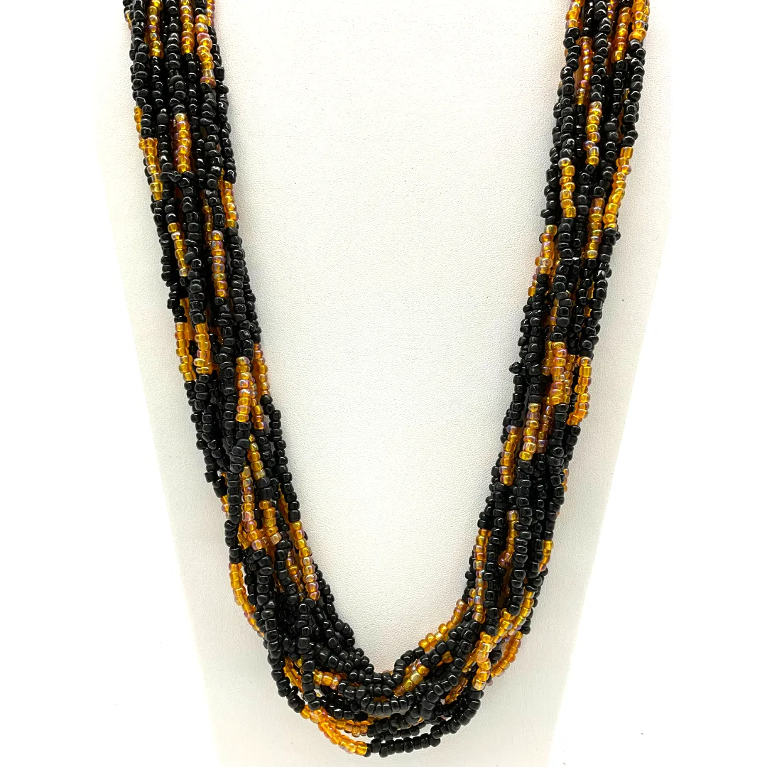 27" Black and Golden Glass Bead Necklace (Dozen)