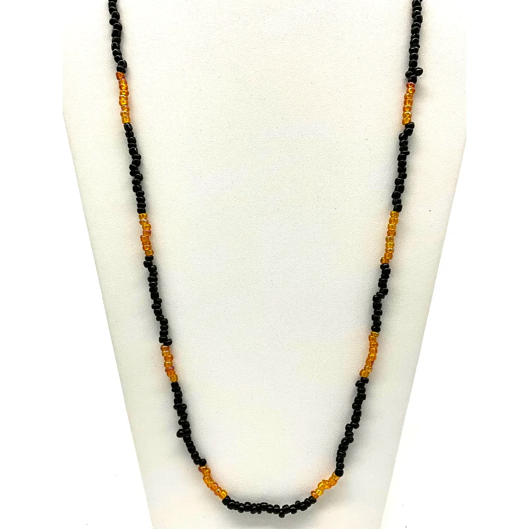 27" Black and Golden Glass Bead Necklace (Dozen)