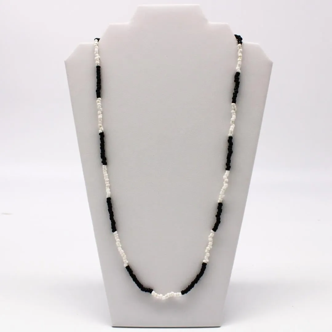 27" Black and White Glass Bead Necklace (Dozen)
