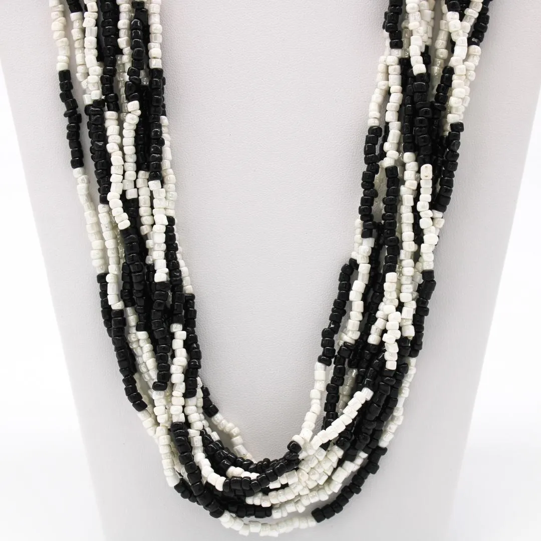 27" Black and White Glass Bead Necklace (Dozen)