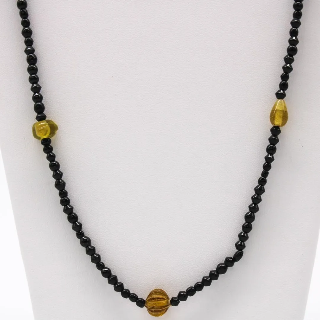 27" Black Glass Bead Necklace with Yellow Bead Inserts (Dozen)
