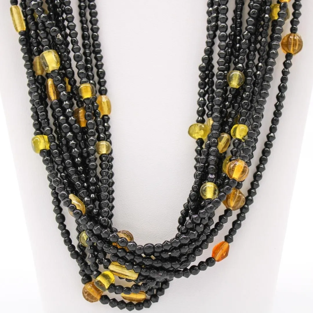 27" Black Glass Bead Necklace with Yellow Bead Inserts (Dozen)