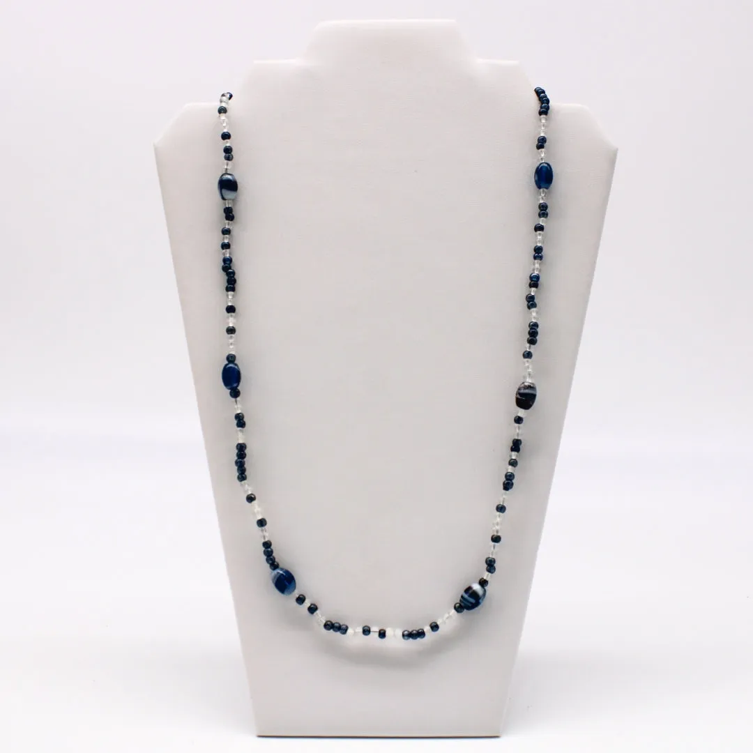 27" Clear and Gray Glass Bead Necklace (Dozen)