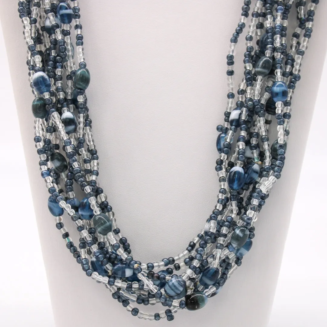 27" Clear and Gray Glass Bead Necklace (Dozen)