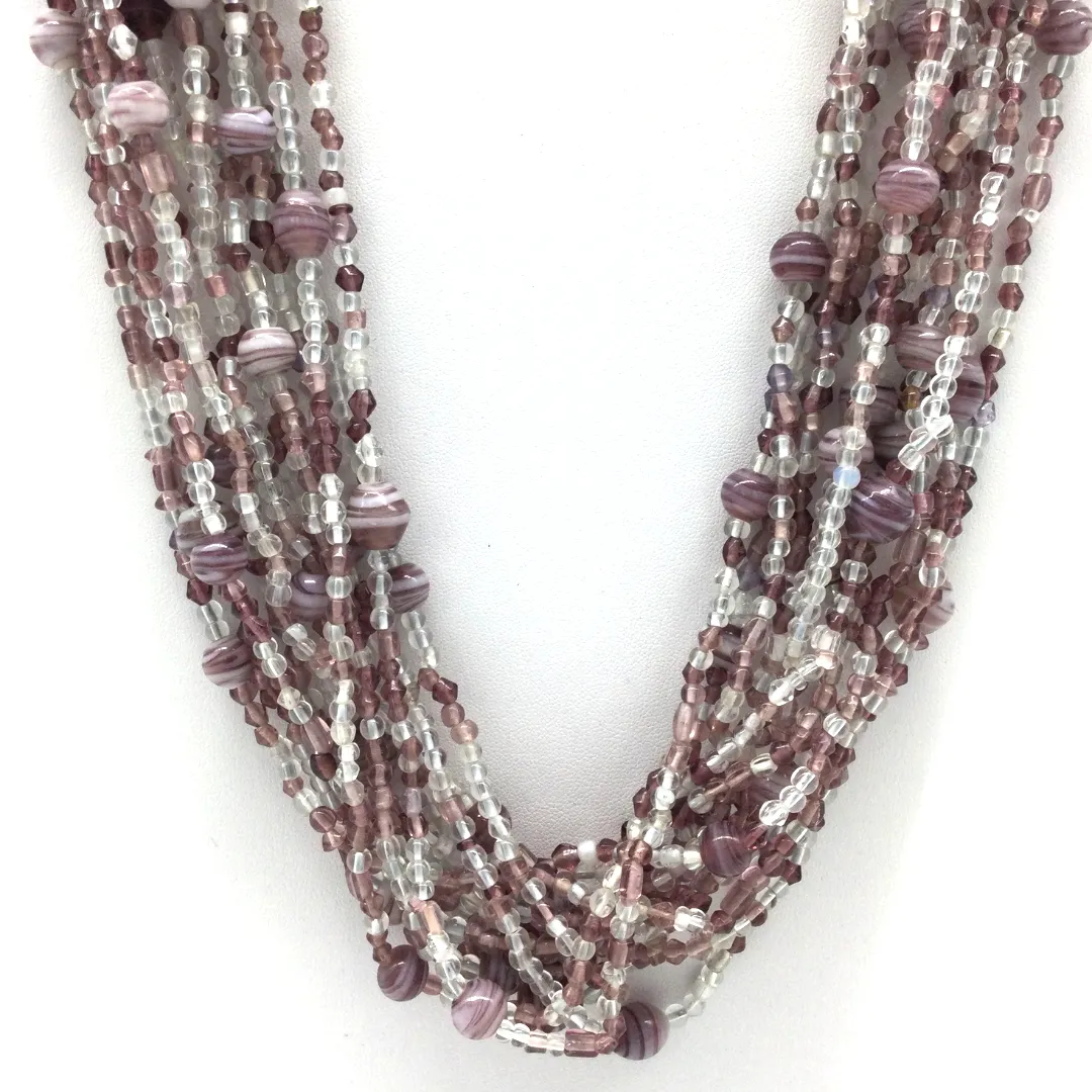 27" Clear and Lilac Glass Bead Necklace (Dozen)