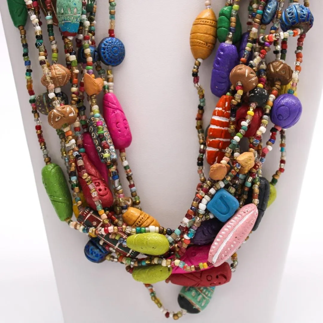 27" Multi Color Glass and Clay Bird Bead Necklace (Dozen)