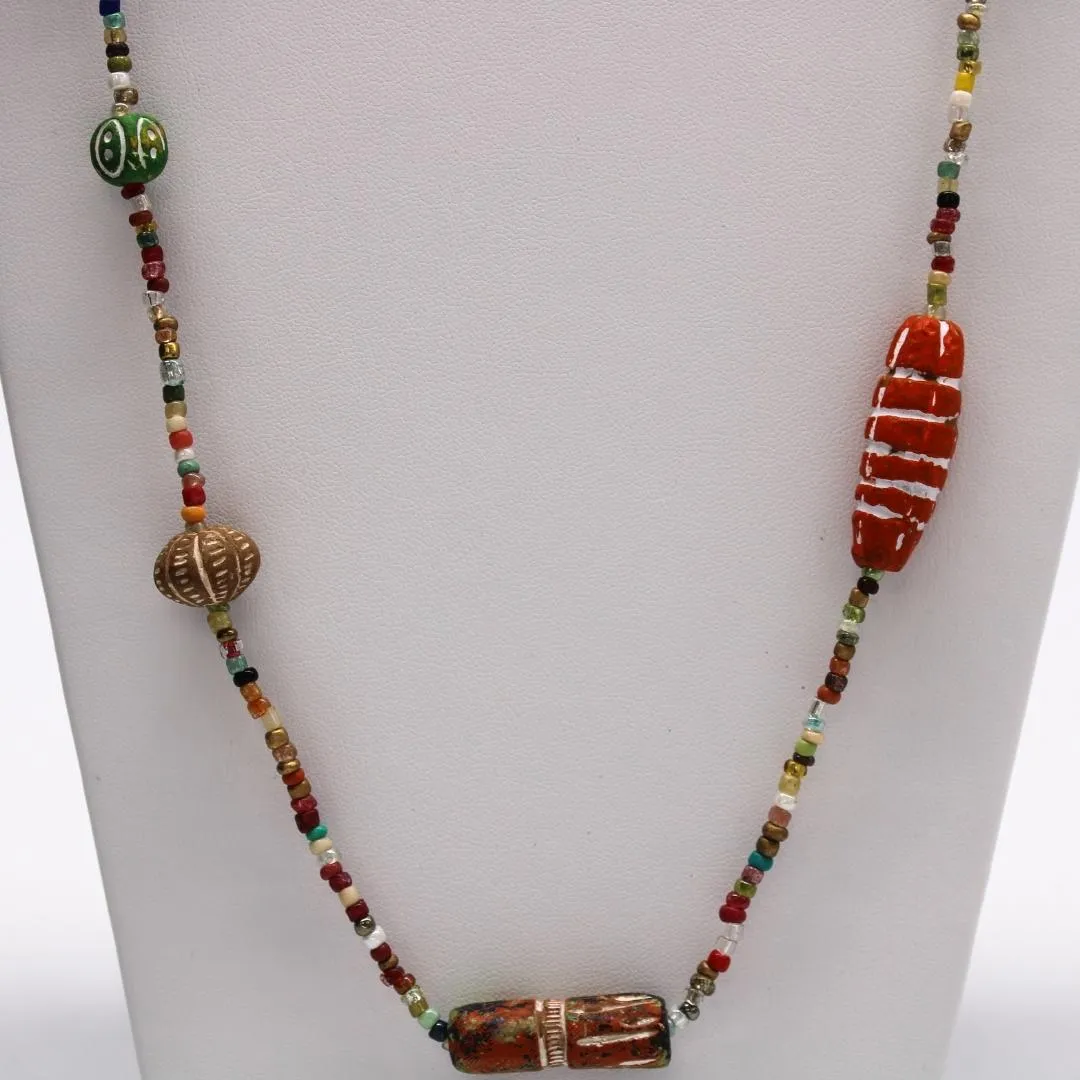 27" Multi Color Glass and Clay Bird Bead Necklace (Dozen)
