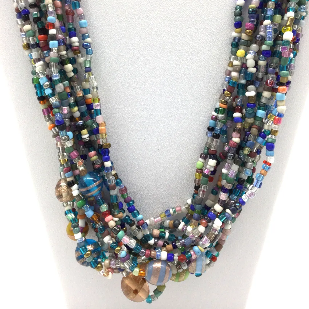 27" Multi Color Glass Bead Necklace (Dozen)
