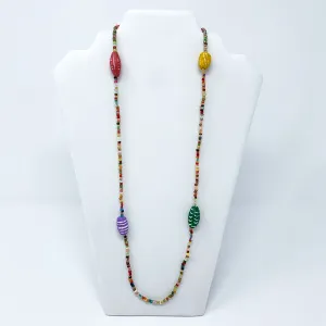 27" Multi Color Glass Beads with 4 Large Clay Bead Necklace (Dozen)
