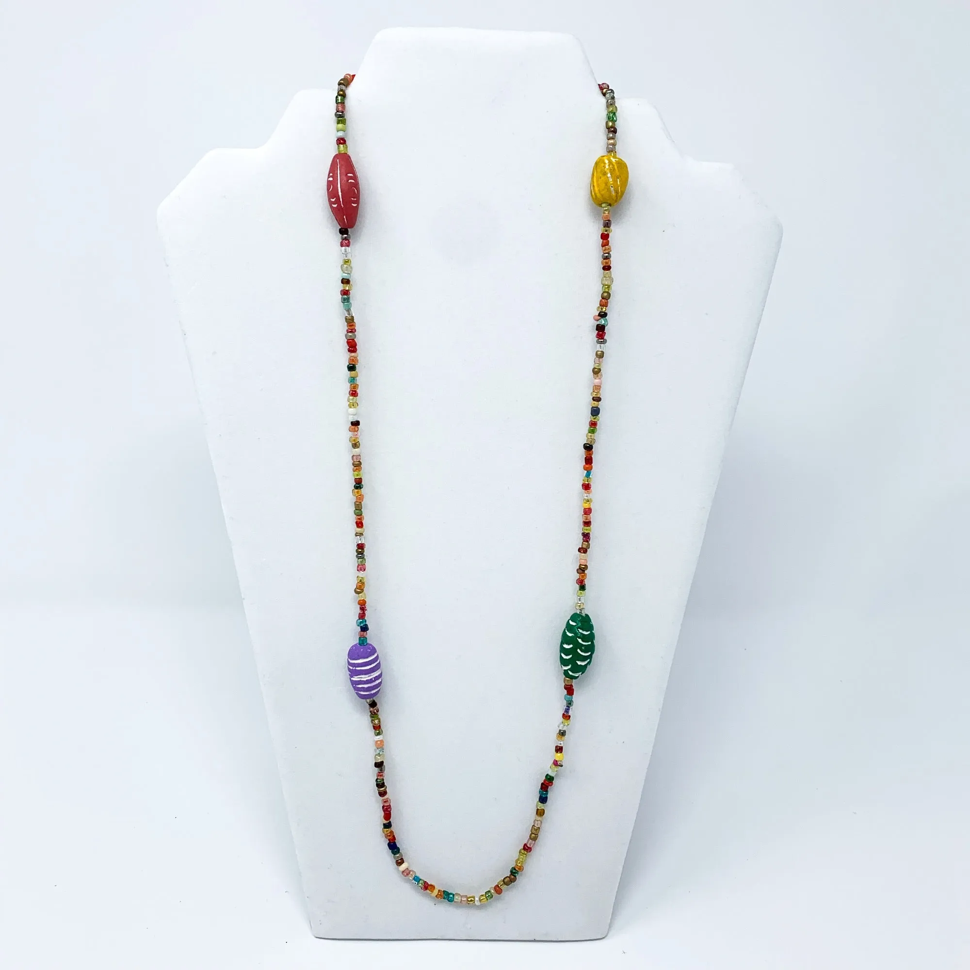 27" Multi Color Glass Beads with 4 Large Clay Bead Necklace (Dozen)