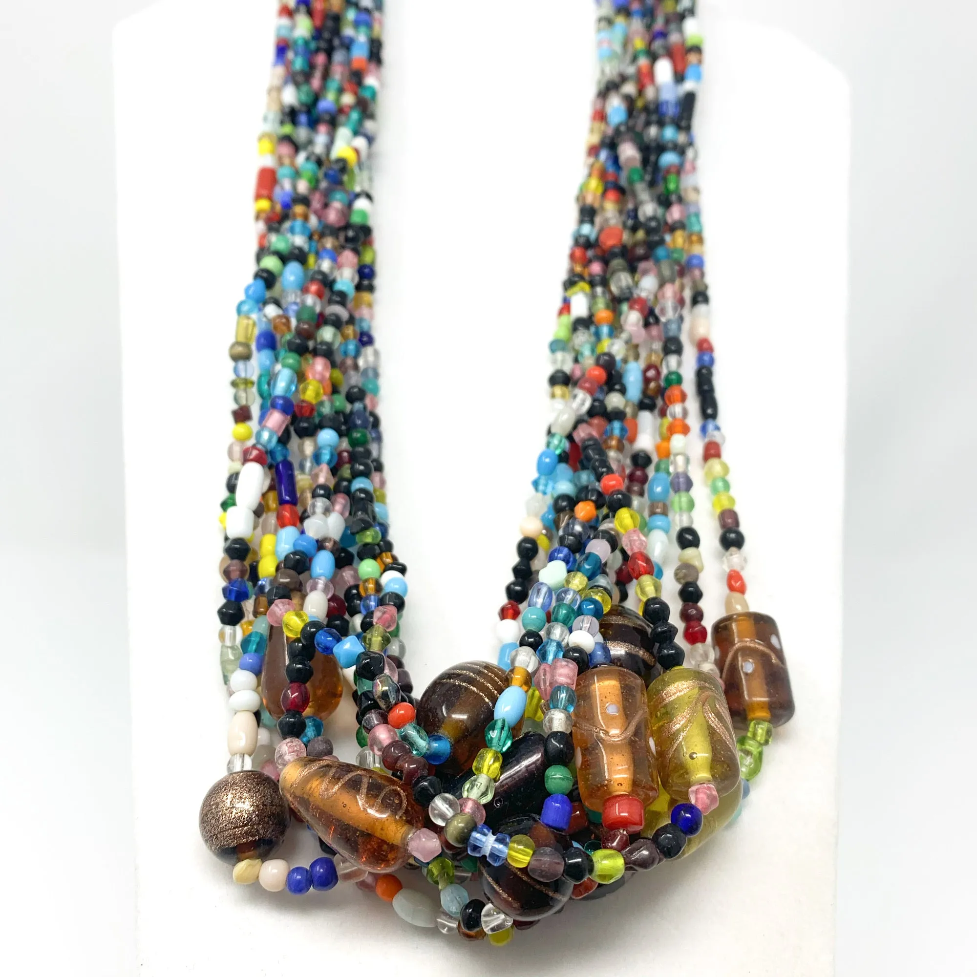 27" Multi Color with Black Glass Bead Necklace (Dozen)