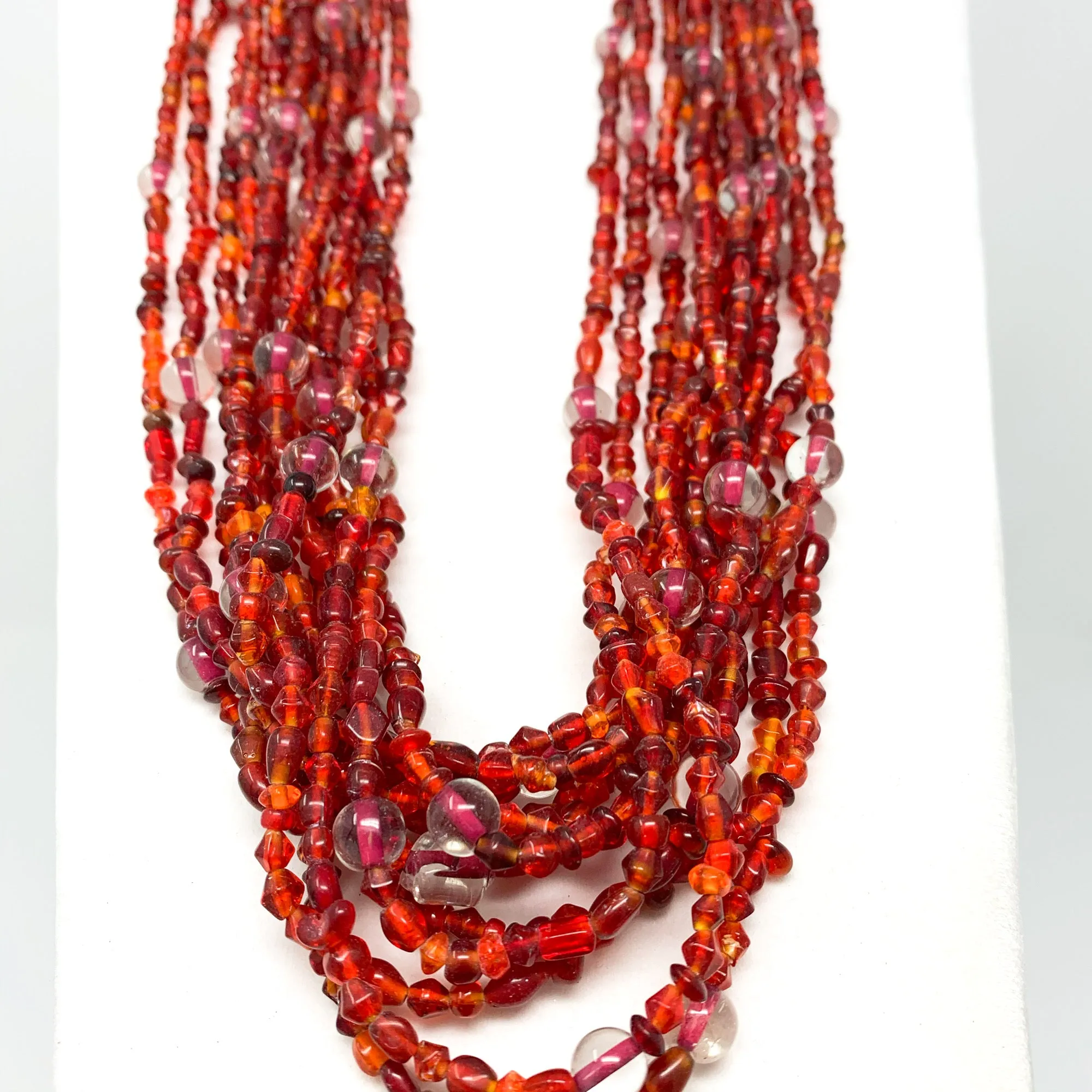 27" Red Multicolor Glass Bead Necklace (Dozen)